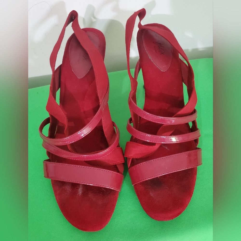 Sexy Strappy Red 🔥 High Heels Size 13 Elastic Back Strap Well Worn and Used